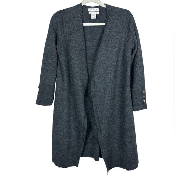Rachel Zoe Cardigan 100% Merino Wool Open Long Charcoal Gray Size XS - Picture 1 of 8
